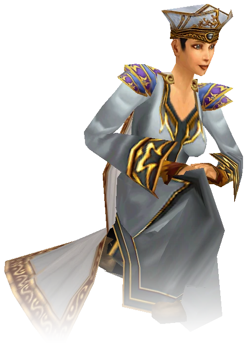 A human priest from World of Warcraft Classic in white and gold robes